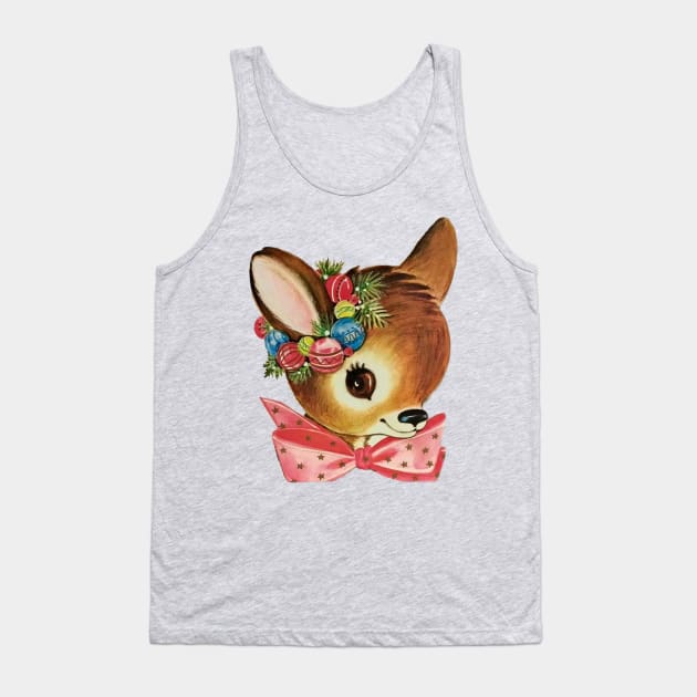 Cute Vintage Reindeer Head with Bow Tank Top by PUFFYP